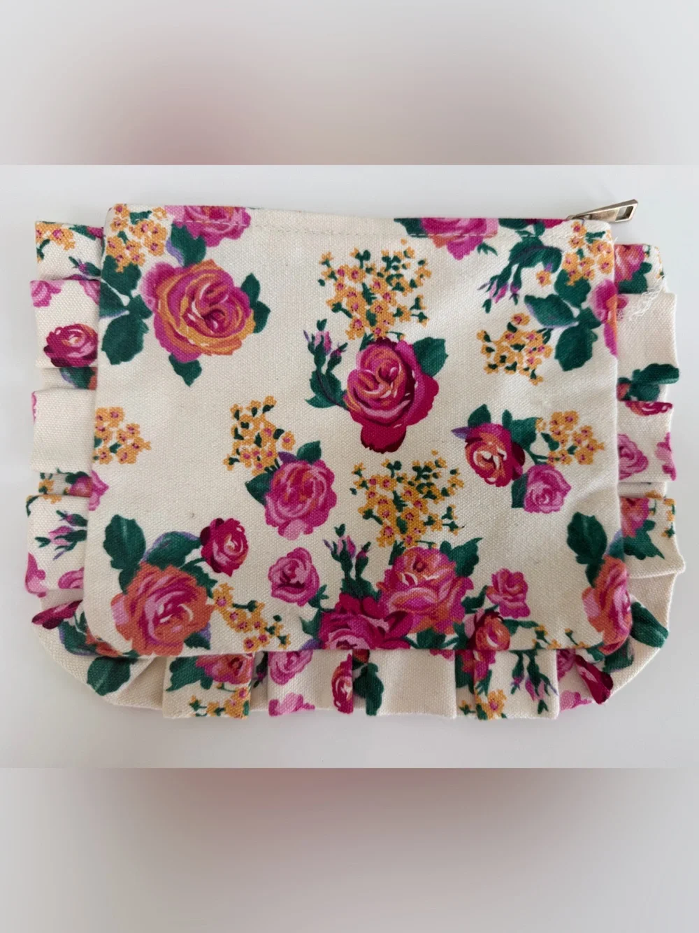 Sezane Floral Cosmetic Pouch in Cream and Pink